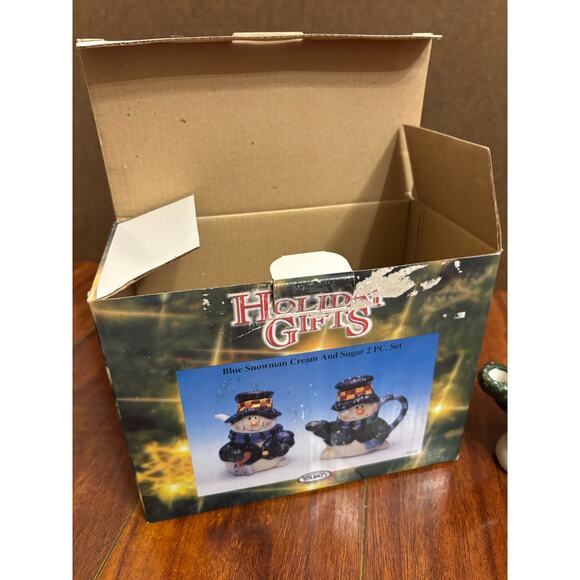 Vintage Heartfelt Kitchen Creations Snowman Blue Cream And Sugar Set Christmas - Picture 6 of 9